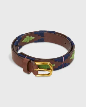 1 1/8" Polo Belt in Navy/Sage/Pink Medium Brown Leather