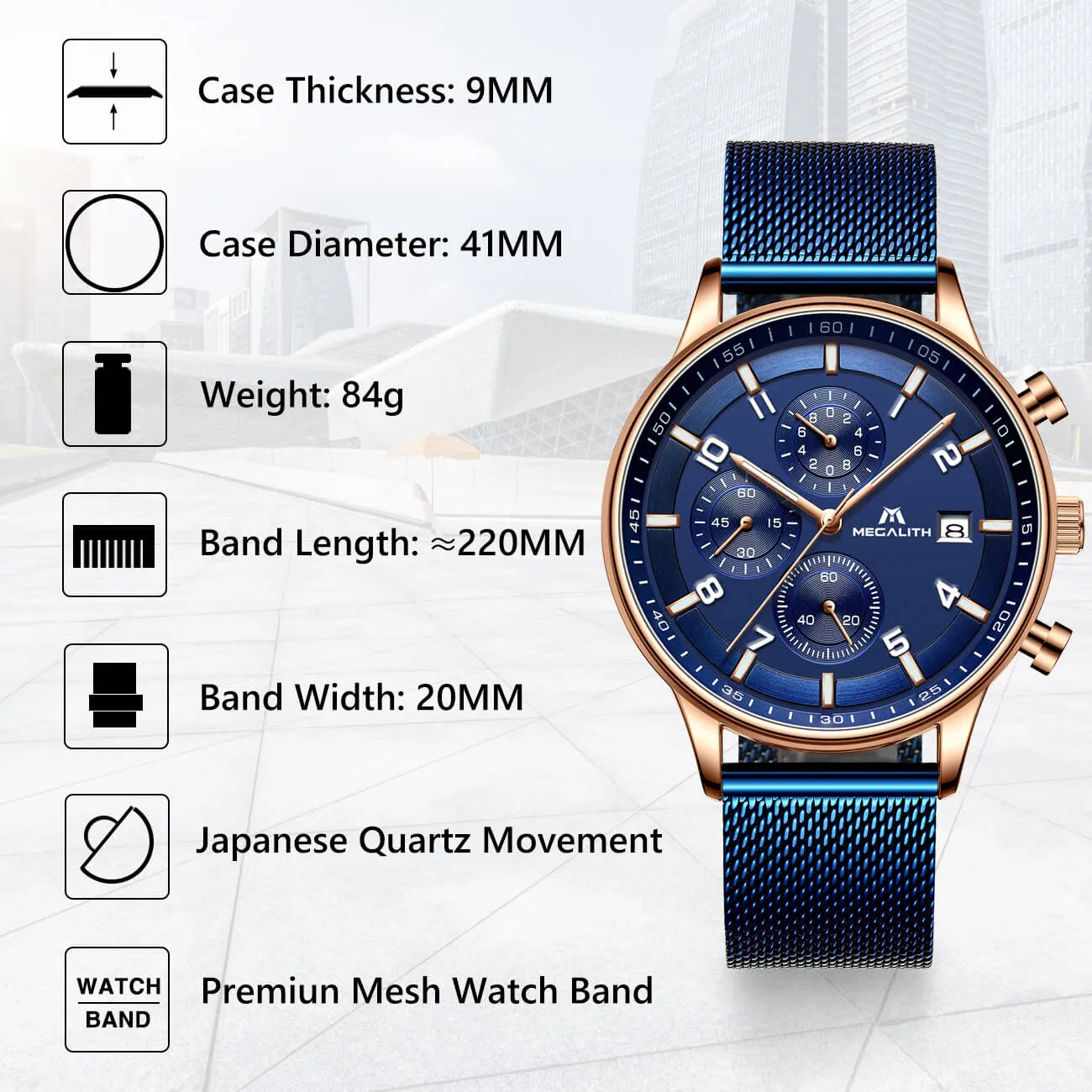 8003M | Quartz Men Watch | Mesh Band