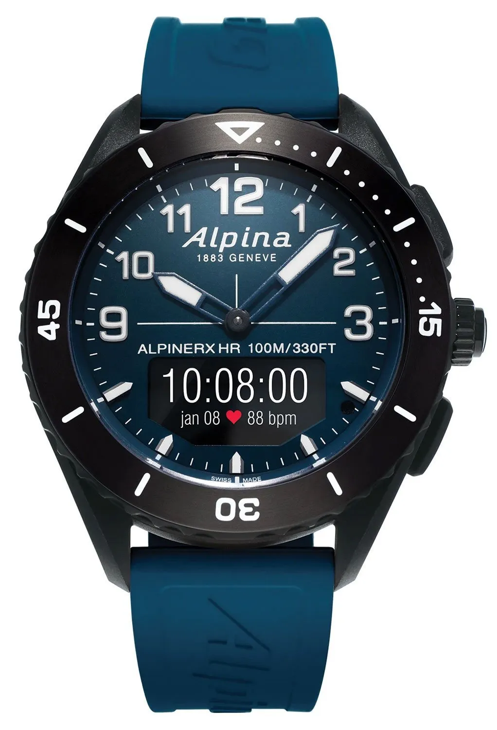 Alpina Alpiner X Alive Smartwatch Black Fiber Glass Case Blue Dial Blue Rubber Strap Interchangeable Blue Nylon Strap Quartz Mens Watch AL-284LNN5AQ6