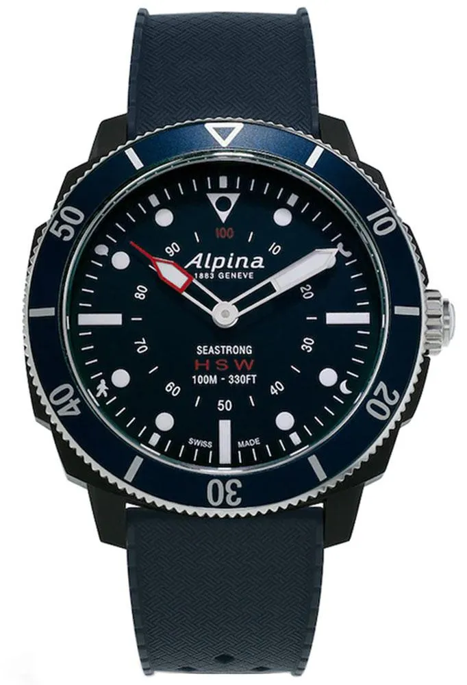 Alpina Seastrong HSW Horological Smartwatch Black Fiber Glass Case Blue Dial Blue Rubber Strap Quartz Mens Watch AL-282LNN4V6