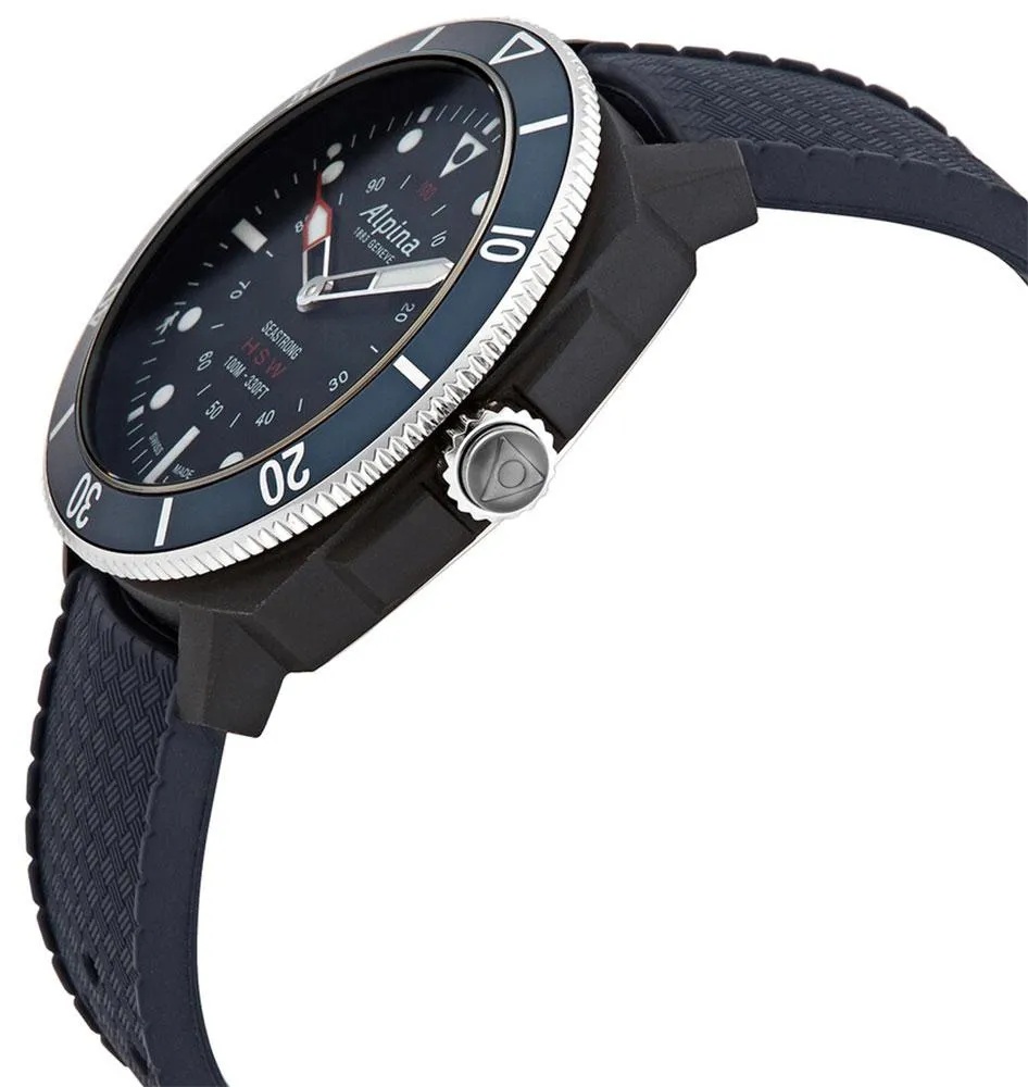 Alpina Seastrong HSW Horological Smartwatch Black Fiber Glass Case Blue Dial Blue Rubber Strap Quartz Mens Watch AL-282LNN4V6