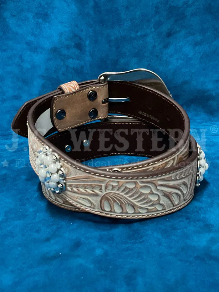 Ariat A1566548 Womens Pearl Conchos Floral Embossed Belt Natural