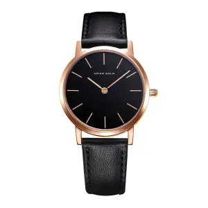 ARIES GOLD URBAN SANTOS ROSE GOLD STAINLESS STEEL L 1023 RG-BK BLACK LEATHER STRAP WOMEN'S WATCH