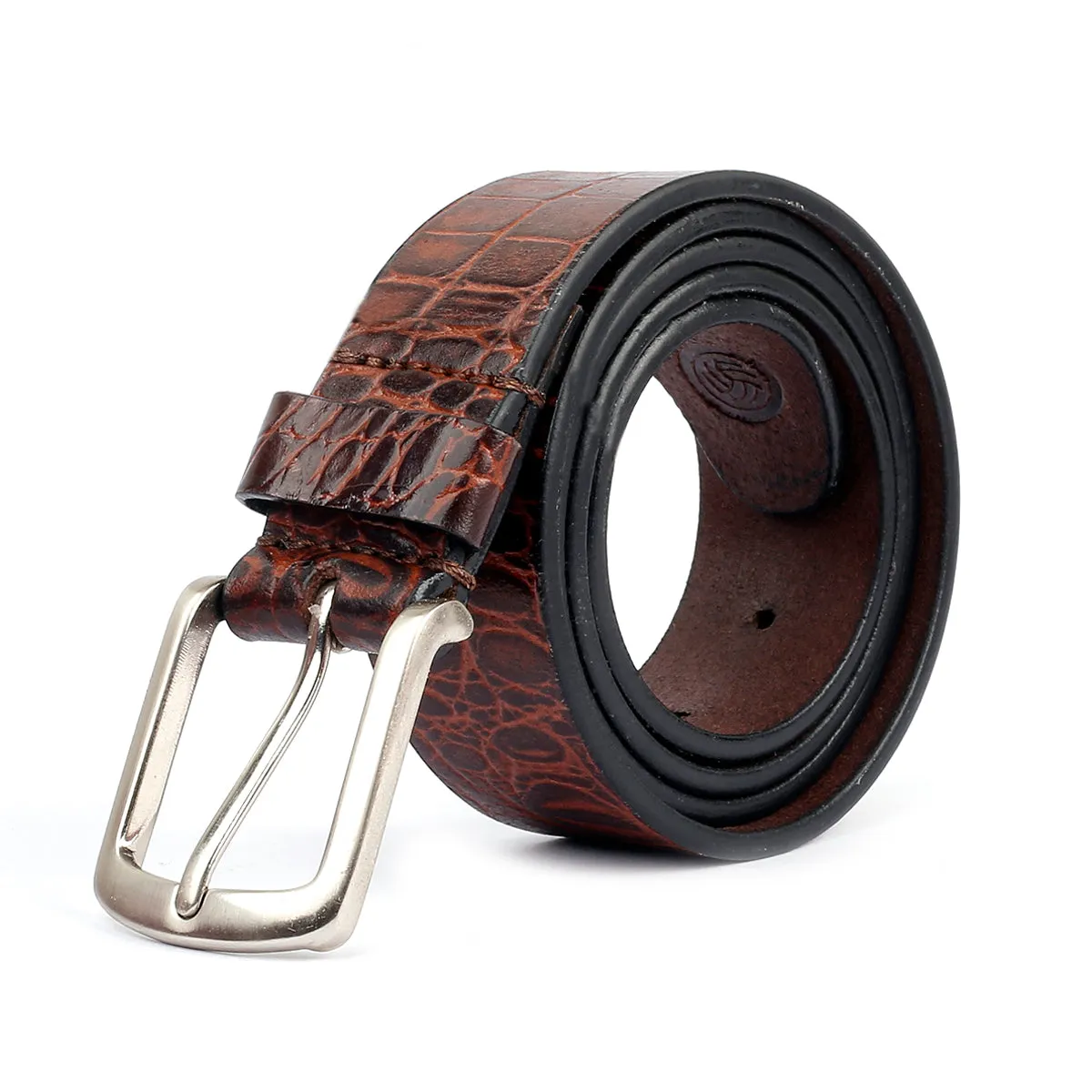 Bacca Bucci Smooth Grain Leather with Croco Embossed Belt for Men