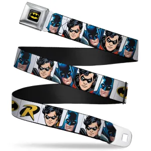 Batman Full Color Black Yellow Seatbelt Belt - Batman & Robin Blocks White Webbing