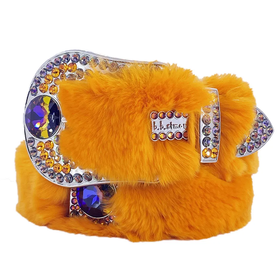 b.b. Simon Orange Fur Volcano Crystal Belt