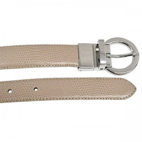 BELLA - Women's Beige and Black Leather Reversible Belt with Round Buckle