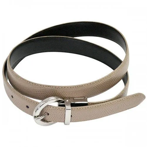 BELLA - Women's Beige and Black Leather Reversible Belt with Round Buckle