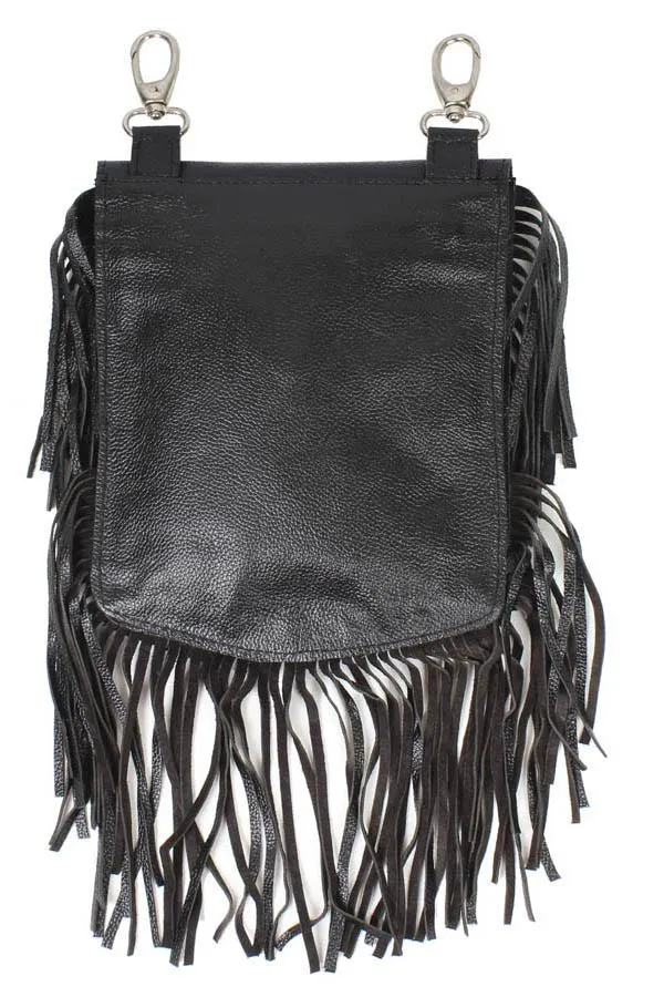 Biker's Leather Boho Fringe Fur Fanny Loop Pack Music Festival Hip Bag