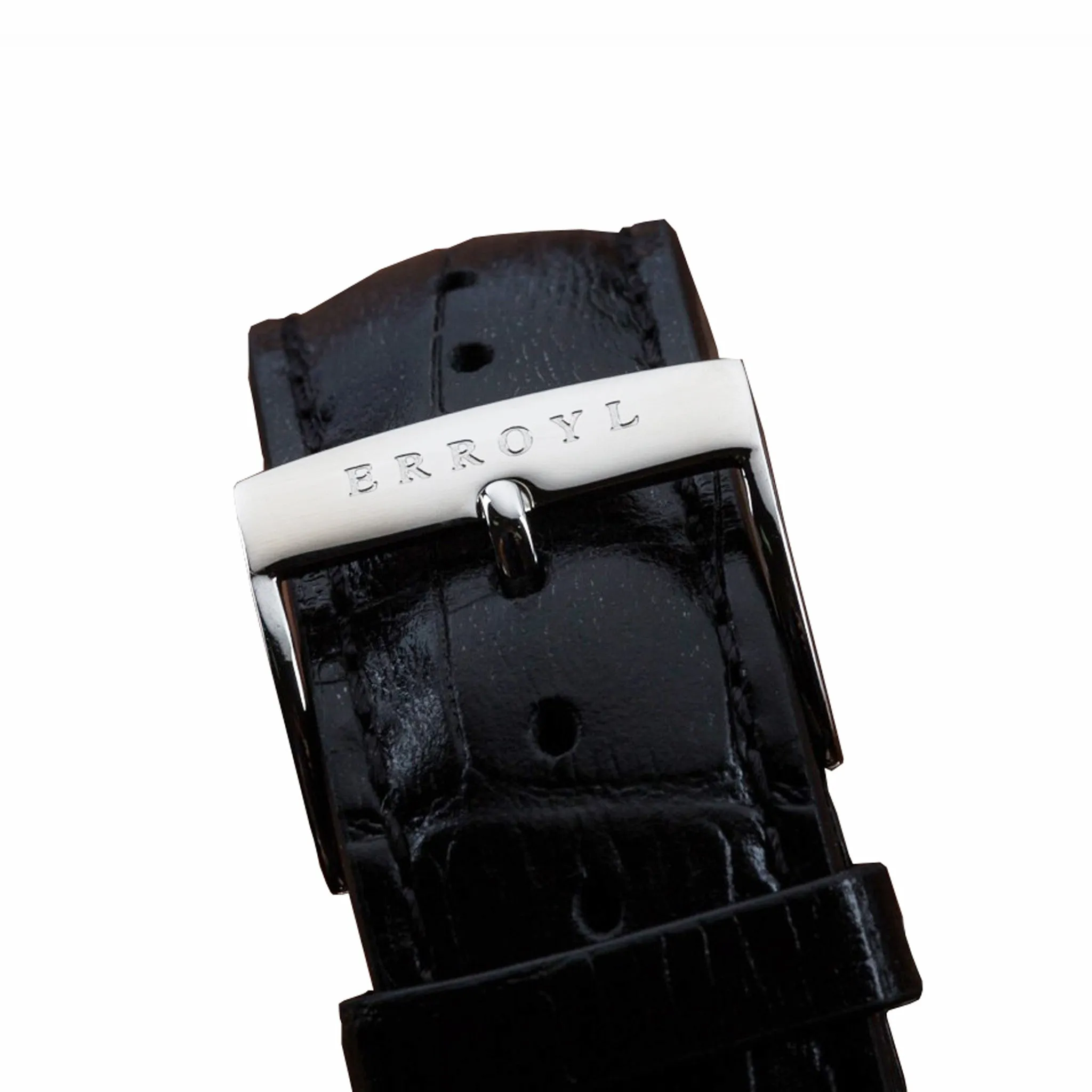 Black Alligator Grain Leather Strap with Stainless Steel Pin Buckle