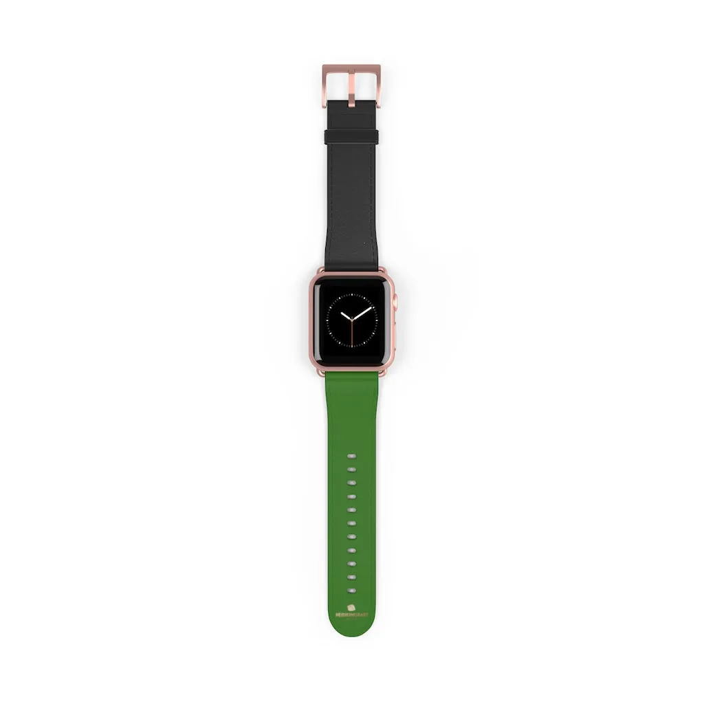 Black Green Duo Apple Band, Solid Color Print Premium Apple Watch Band- Made in USA