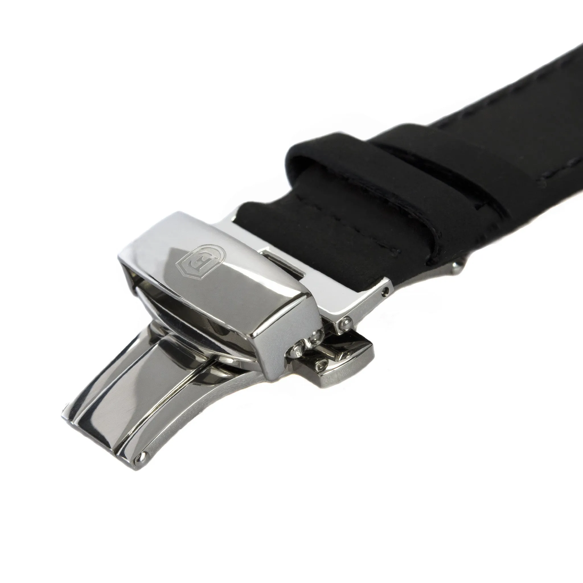 Black Italian Crazy Horse Leather Strap with Stainless Steel Clasp