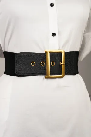 Black Leather Belt With Chunky Buckle