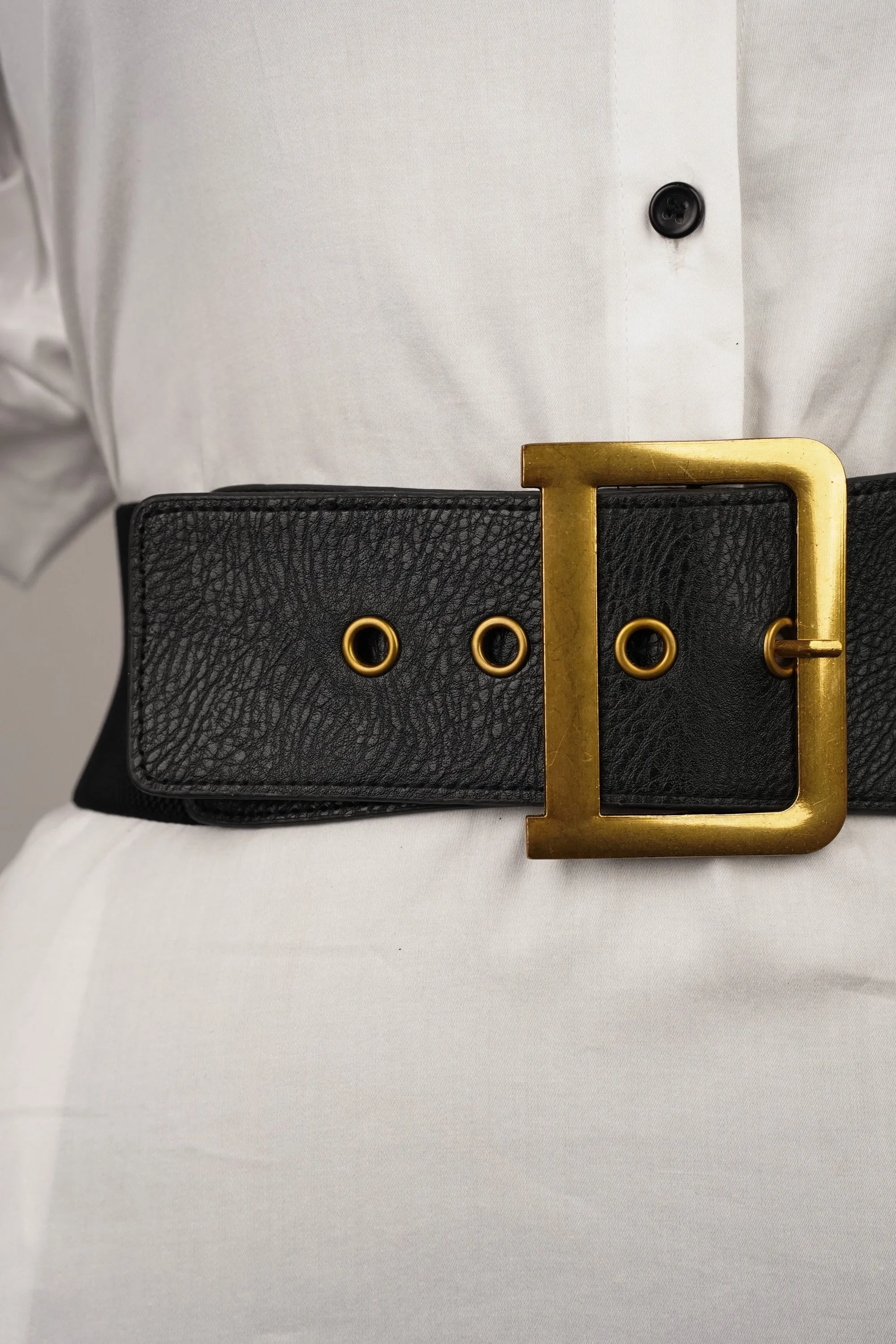 Black Leather Belt With Chunky Buckle