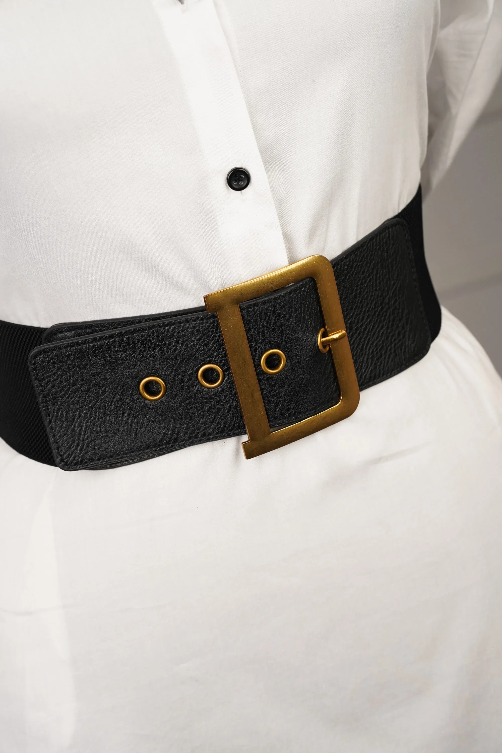 Black Leather Belt With Chunky Buckle