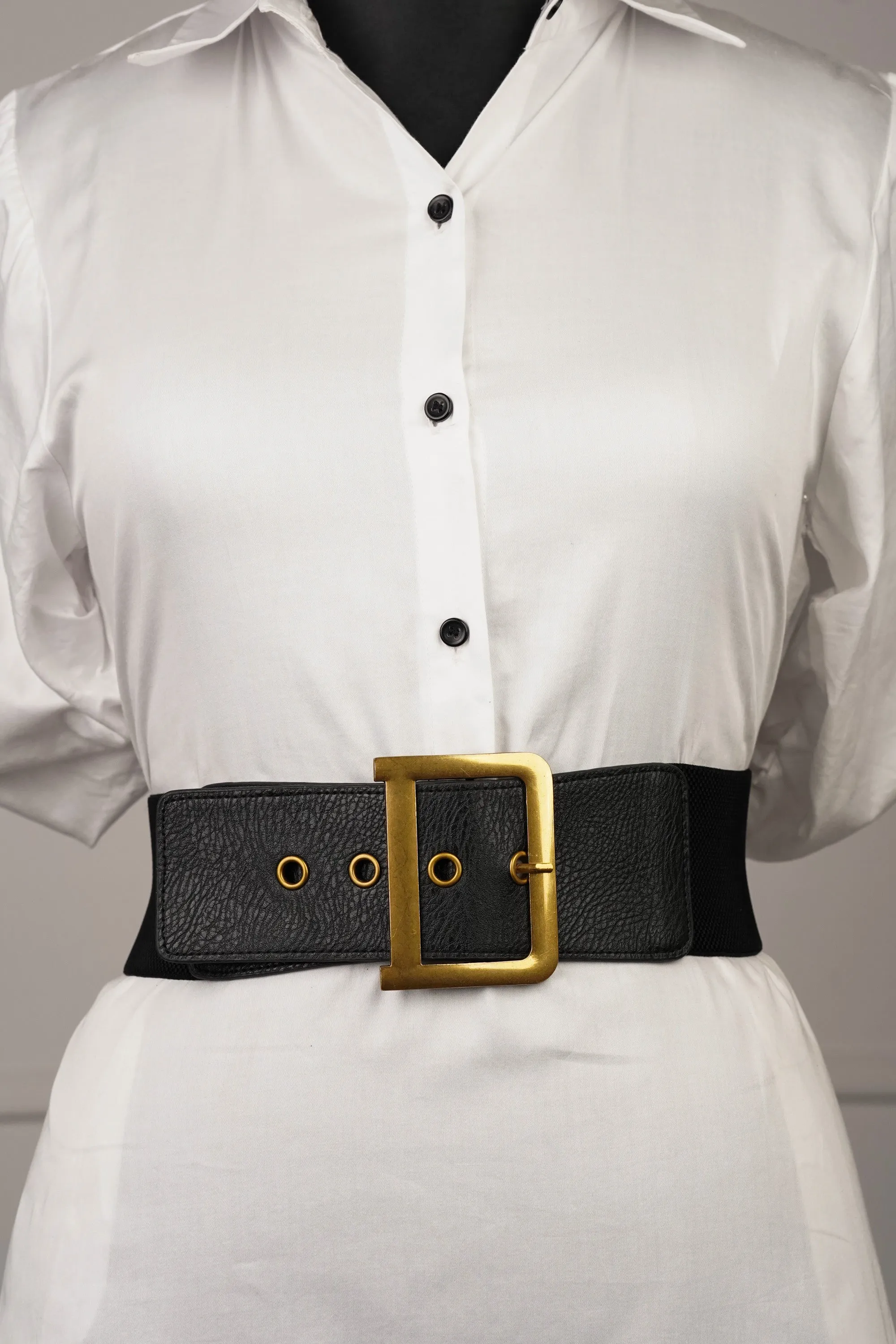 Black Leather Belt With Chunky Buckle