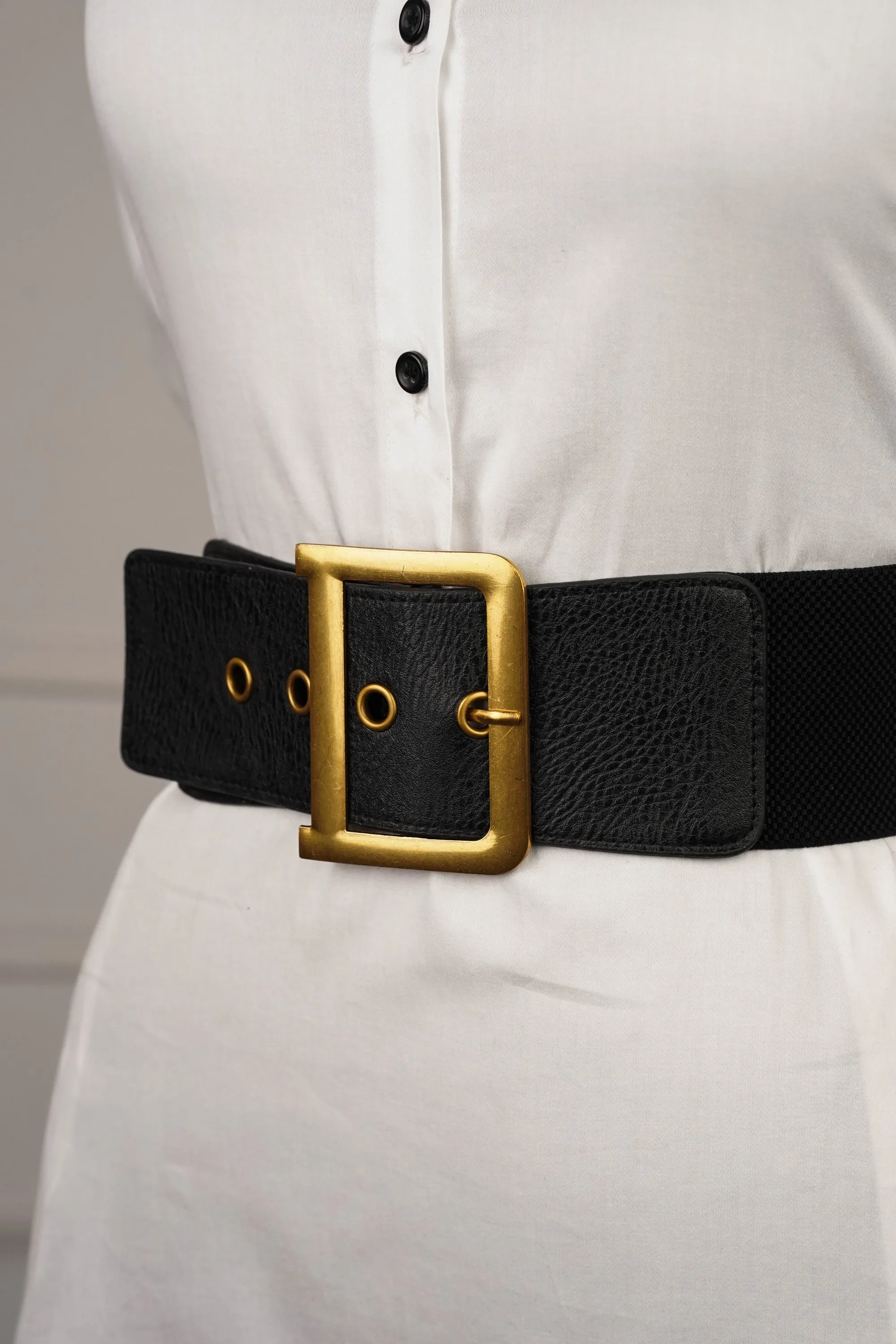 Black Leather Belt With Chunky Buckle