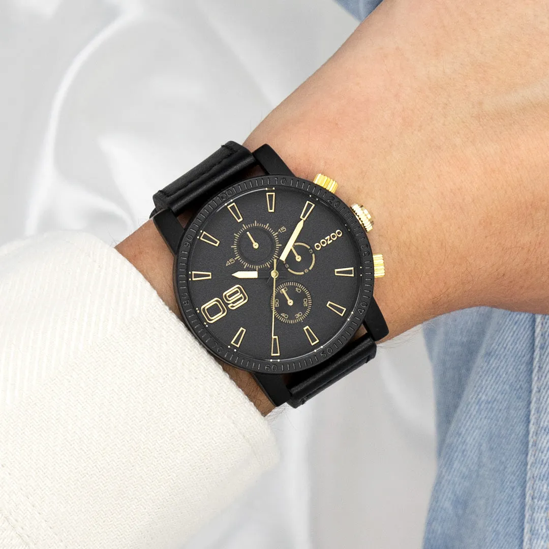 Black OOZOO watch with black leather strap - C11212