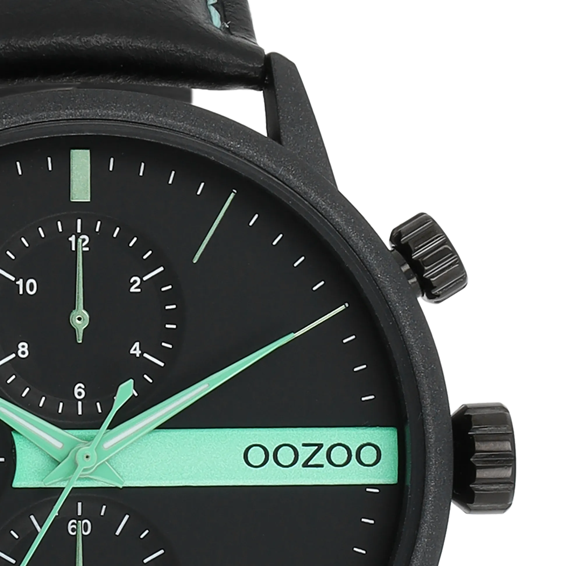 Black OOZOO watch with black leather strap - C11229