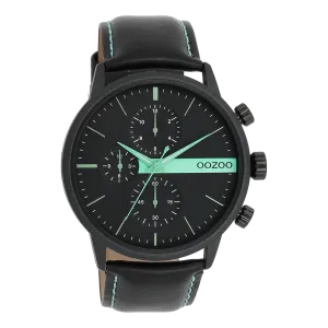 Black OOZOO watch with black leather strap - C11229