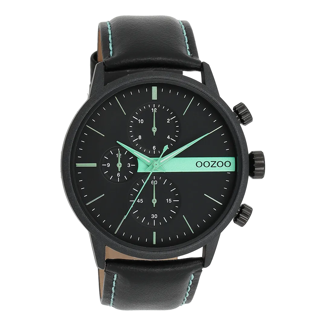 Black OOZOO watch with black leather strap - C11229