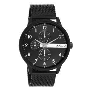 Black OOZOO watch with black metal mesh bracelet - C11304