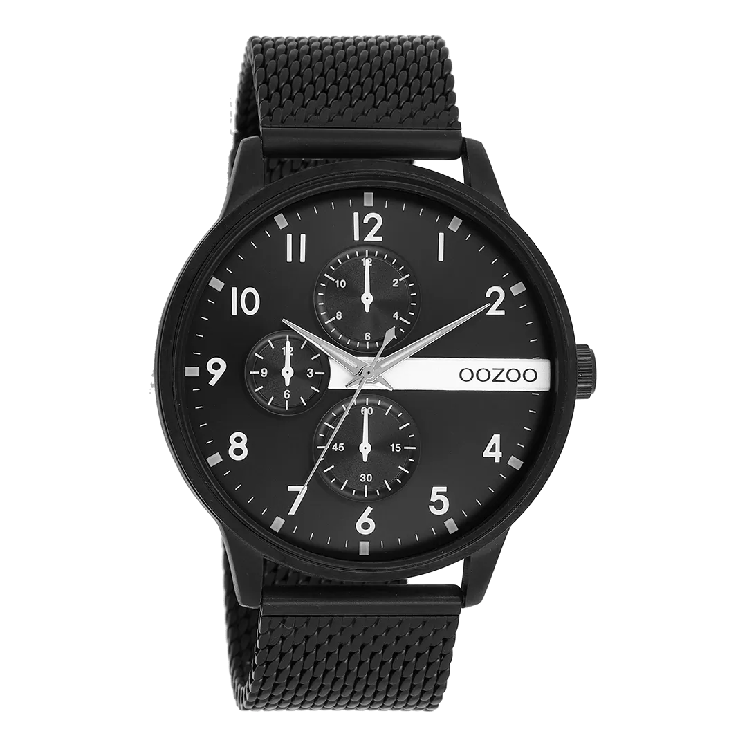 Black OOZOO watch with black metal mesh bracelet - C11304