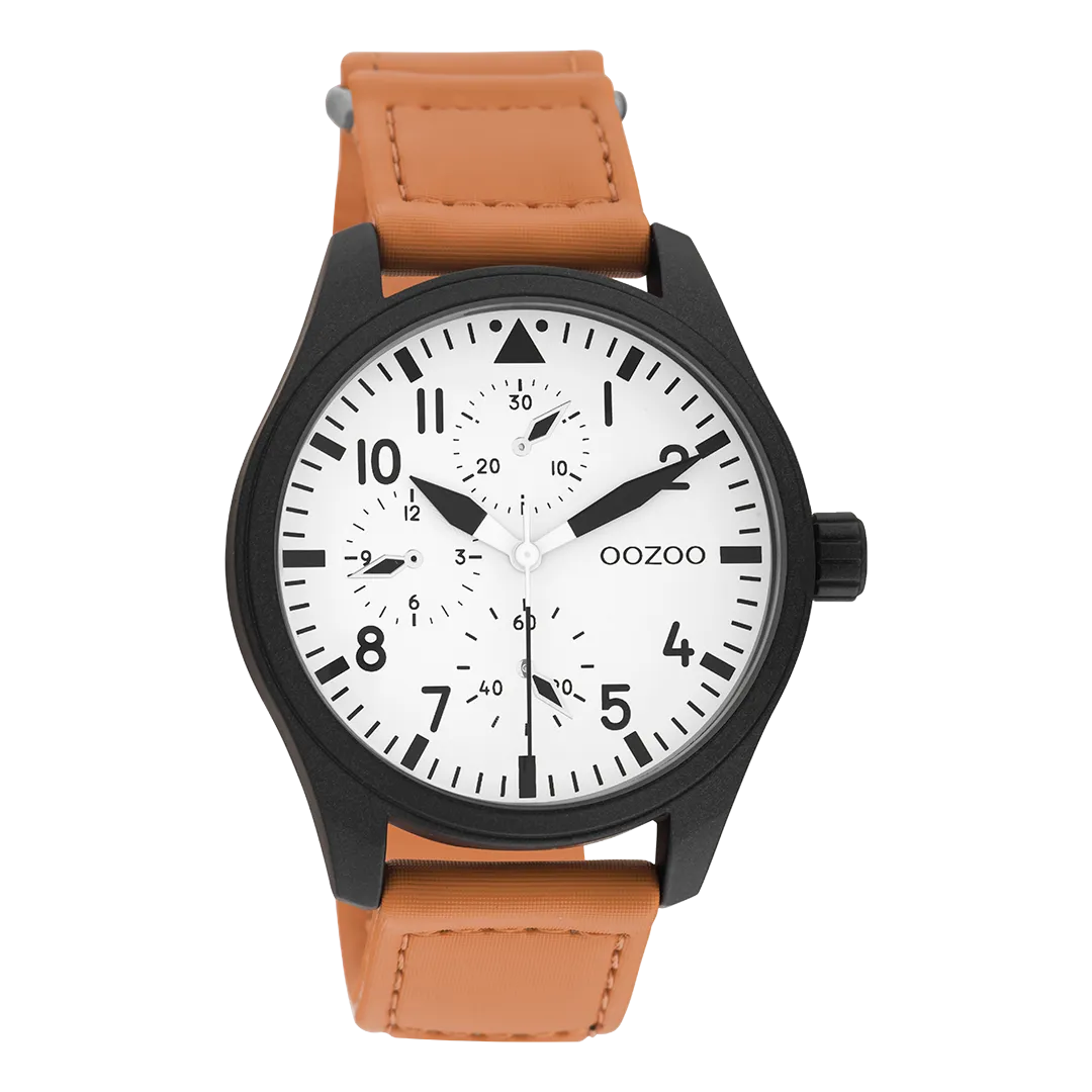 Black OOZOO watch with orange velcro strap - C11005