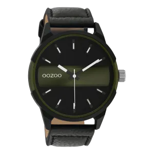 Black/dark green OOZOO watch with black leather strap - C11002