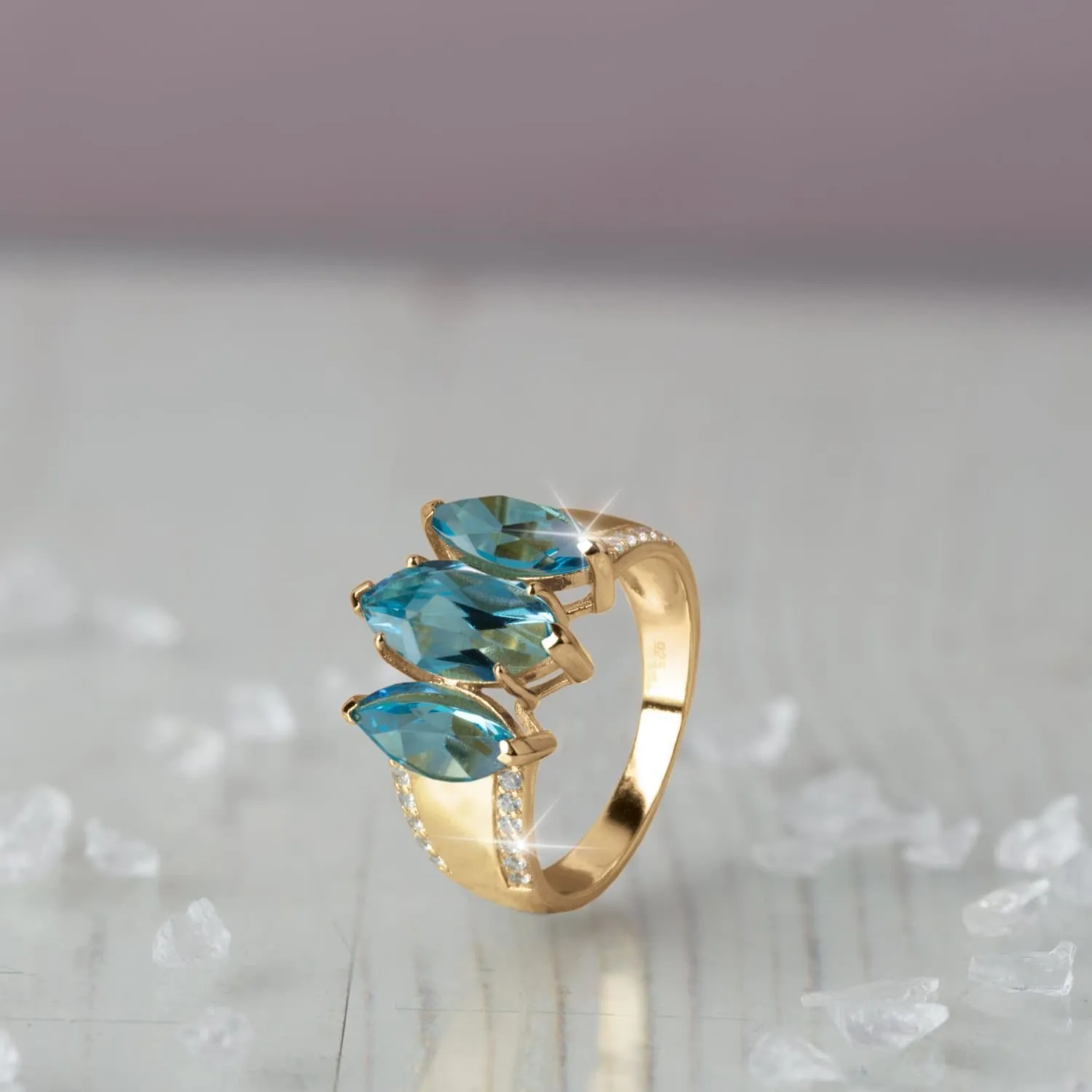 Blue Topaz Marquise Trilogy Ring