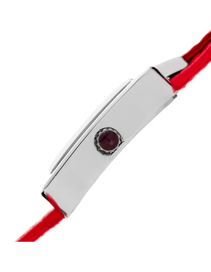 Bruno Magli Womens Emma Stainless Steel Signature - Embossed Leather Strap - Red