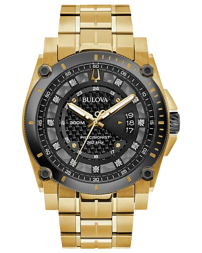 Bulova Precisionist Gold Black Dial Stainless Steel Watch 98D156