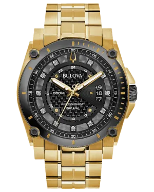 Bulova Precisionist Gold Black Dial Stainless Steel Watch 98D156