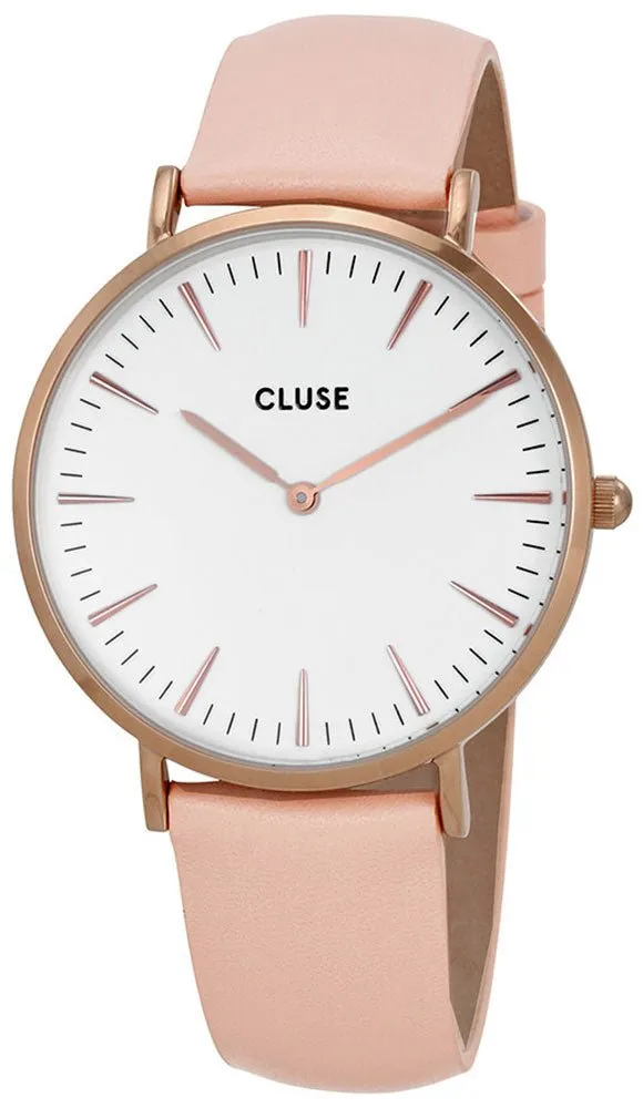 Cluse La Boheme Pink Leather Rose Gold Plated Steel White Dial Womens Watch CL18014