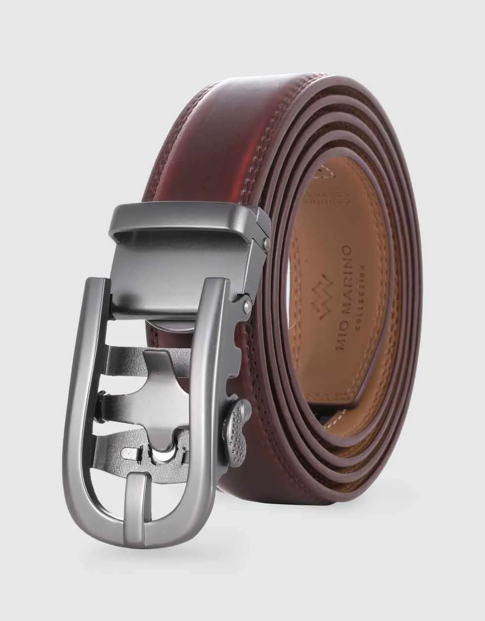 Curved Horseshoe Leather Ratchet Belt