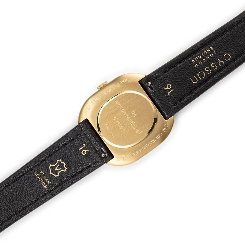 CYS2 Watch with White, Gold & Champagne Dial | Black Vegan Leather Strap