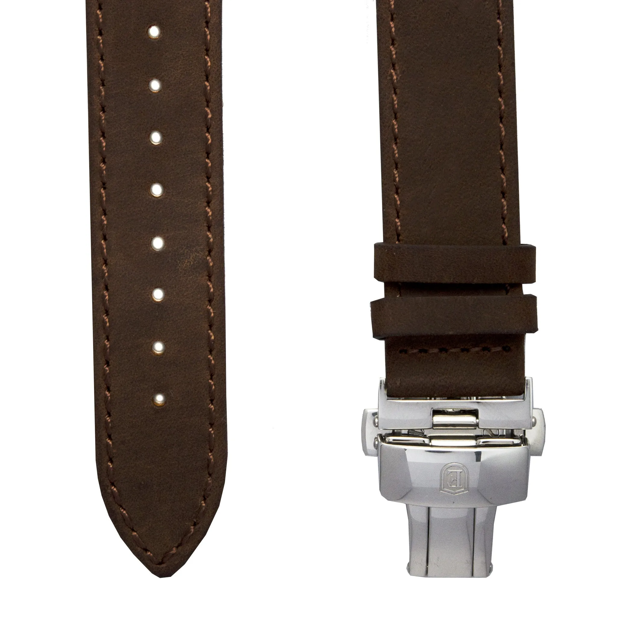 Dark Brown Italian Crazy Horse Leather Strap with Stainless Steel Clasp