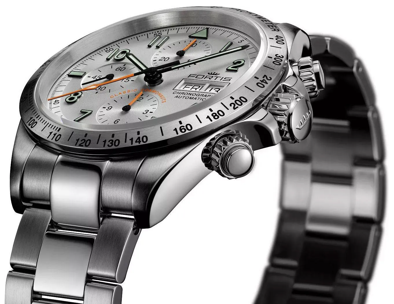 Fortis Classic Cosmonauts Automatic Chronograph Stainless Steel Silver Dial Day/Date Mens Watch F2140000