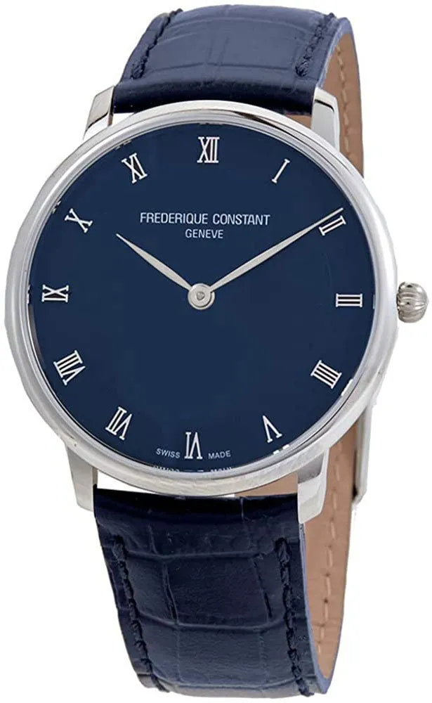 Frederique Constant Slimline Stainless Steel Mens Strap Watch Navy Dial FC-200RN5S36