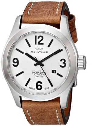 Glycine Incursore Automatic Stainless Steel Mens Strap Watch Silver Dial Calendar 3874.11-LB