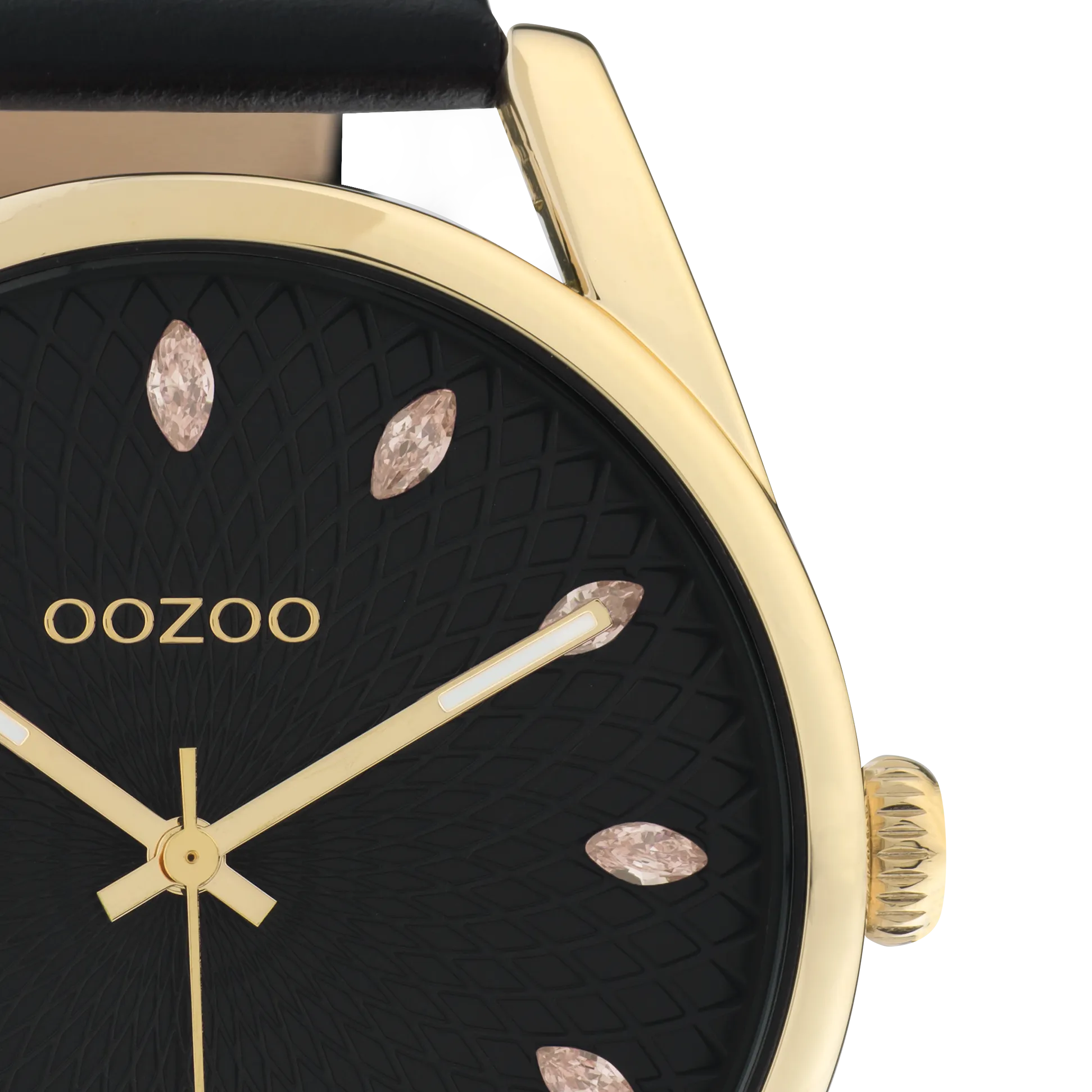 Gold coloured OOZOO watch with black leather strap - C10842