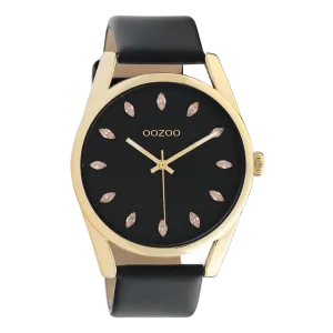 Gold coloured OOZOO watch with black leather strap - C10842