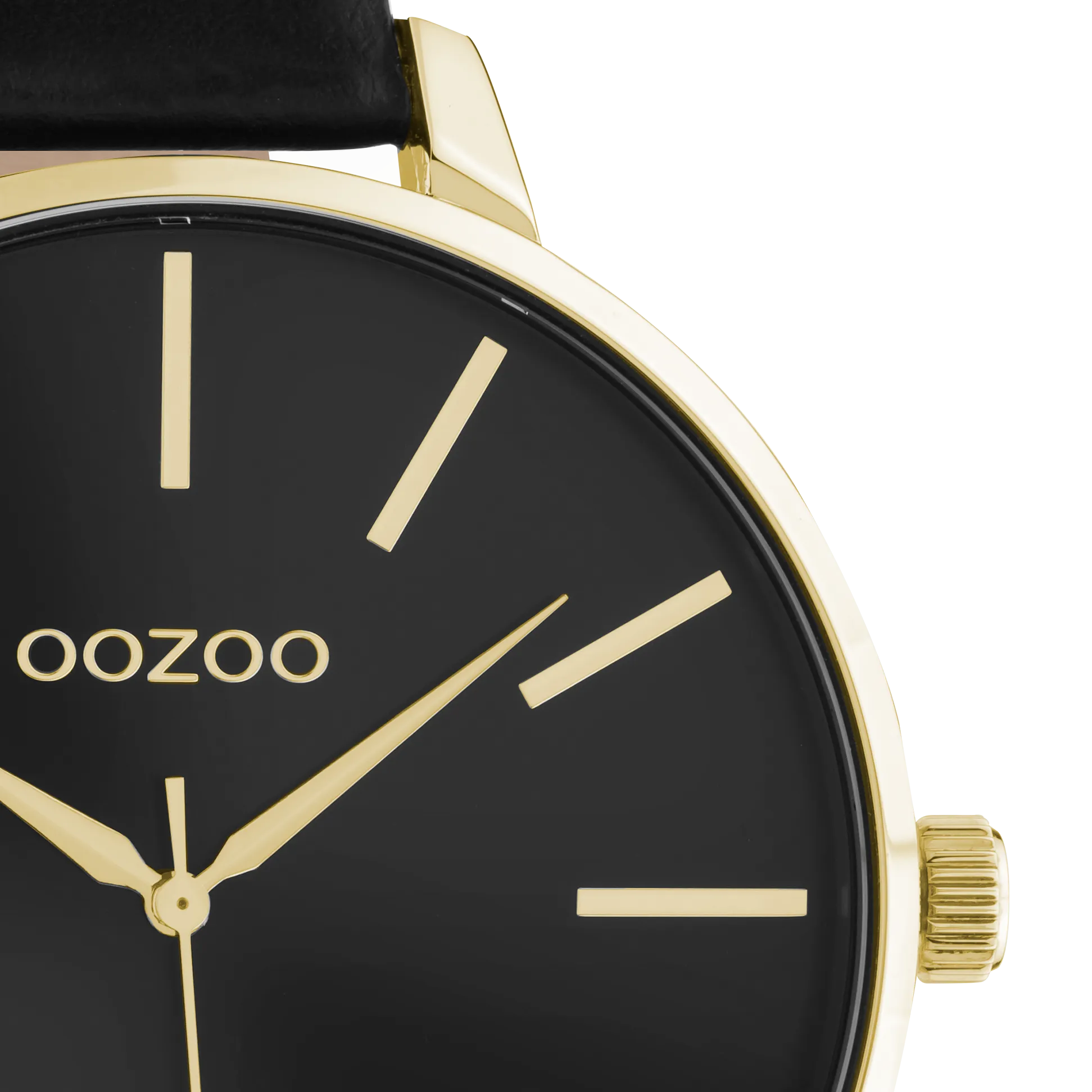 Gold coloured OOZOO watch with black leather strap - C10844