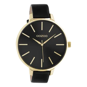 Gold coloured OOZOO watch with black leather strap - C10844