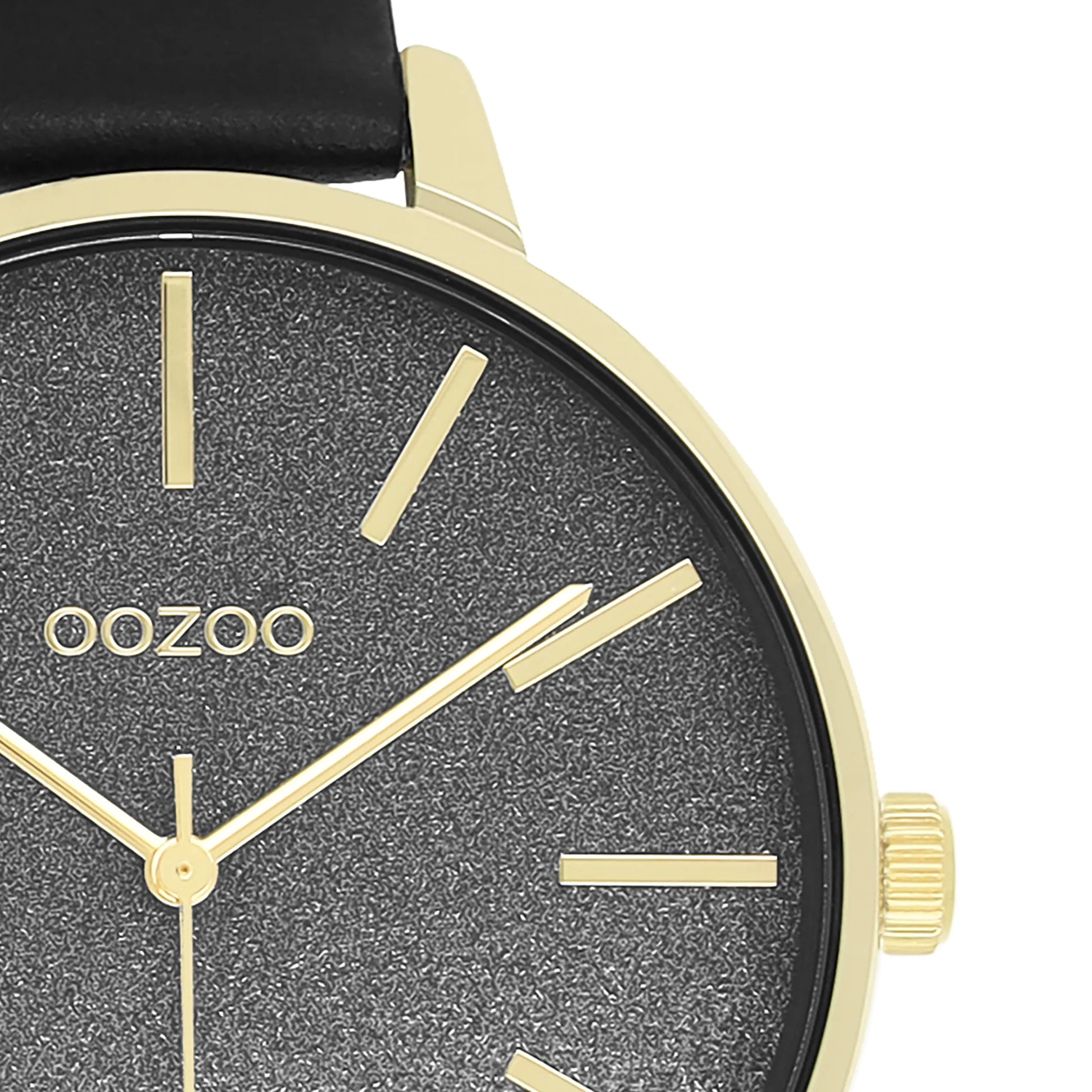 Gold coloured OOZOO watch with black leather strap - C11034