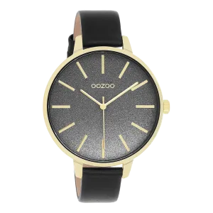 Gold coloured OOZOO watch with black leather strap - C11034