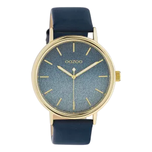 Gold coloured OOZOO watch with blue leather strap - C10938