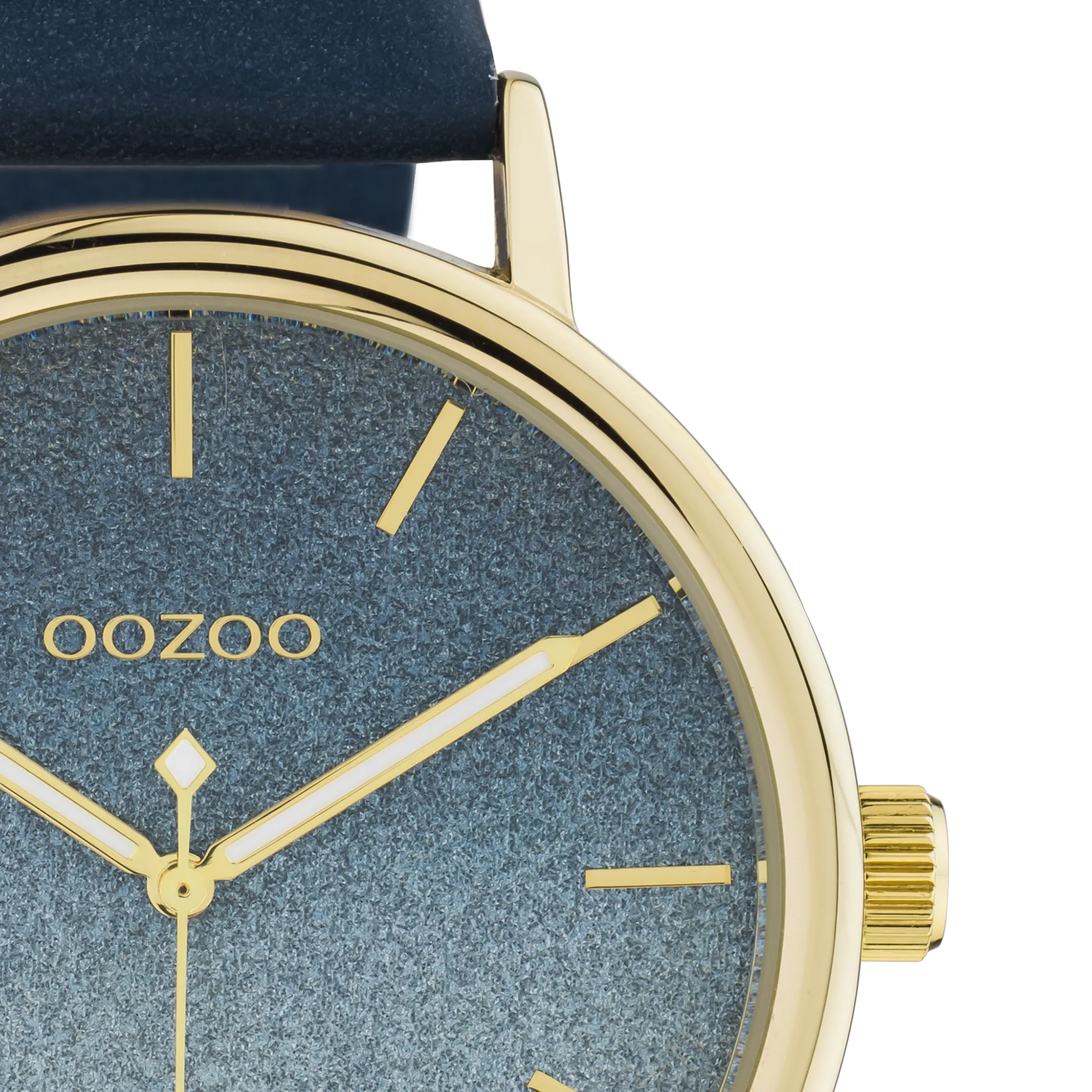 Gold coloured OOZOO watch with blue leather strap - C10938