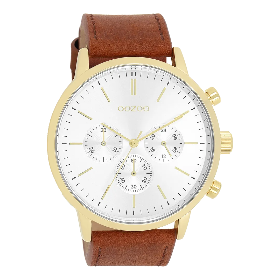 Gold coloured OOZOO watch with brown leather strap - C11201