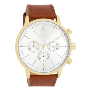 Gold coloured OOZOO watch with brown leather strap - C11201